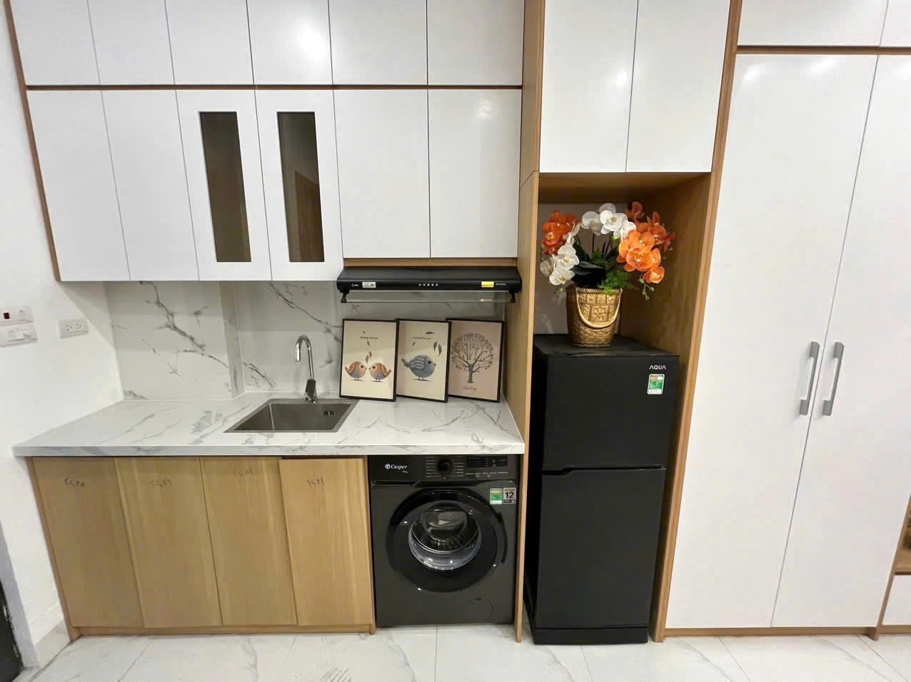 Phòng trọ Studio 25m2 tại Funhome Trung Kính - Cầu Giấy - Phòng bếp