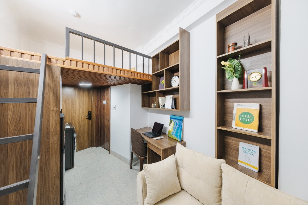 Phòng trọ Studio 25m2 tại Funhome Giáp Bát - Hoàng Mai - Phòng khách