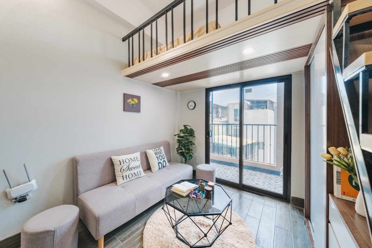 Phòng trọ Duplex 25m2 tại Funhome 1 Định Công Thượng - Hoàng Mai - Phòng khách