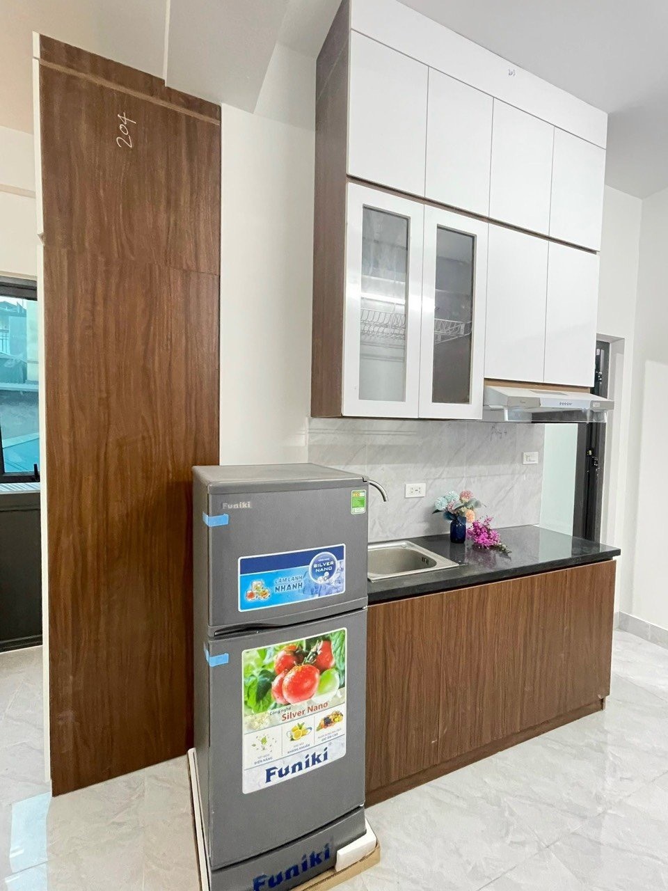 Phòng trọ Studio 23m2 tại Happyhomes 1 Trần Cung - Bắc Từ Liêm - Phòng bếp