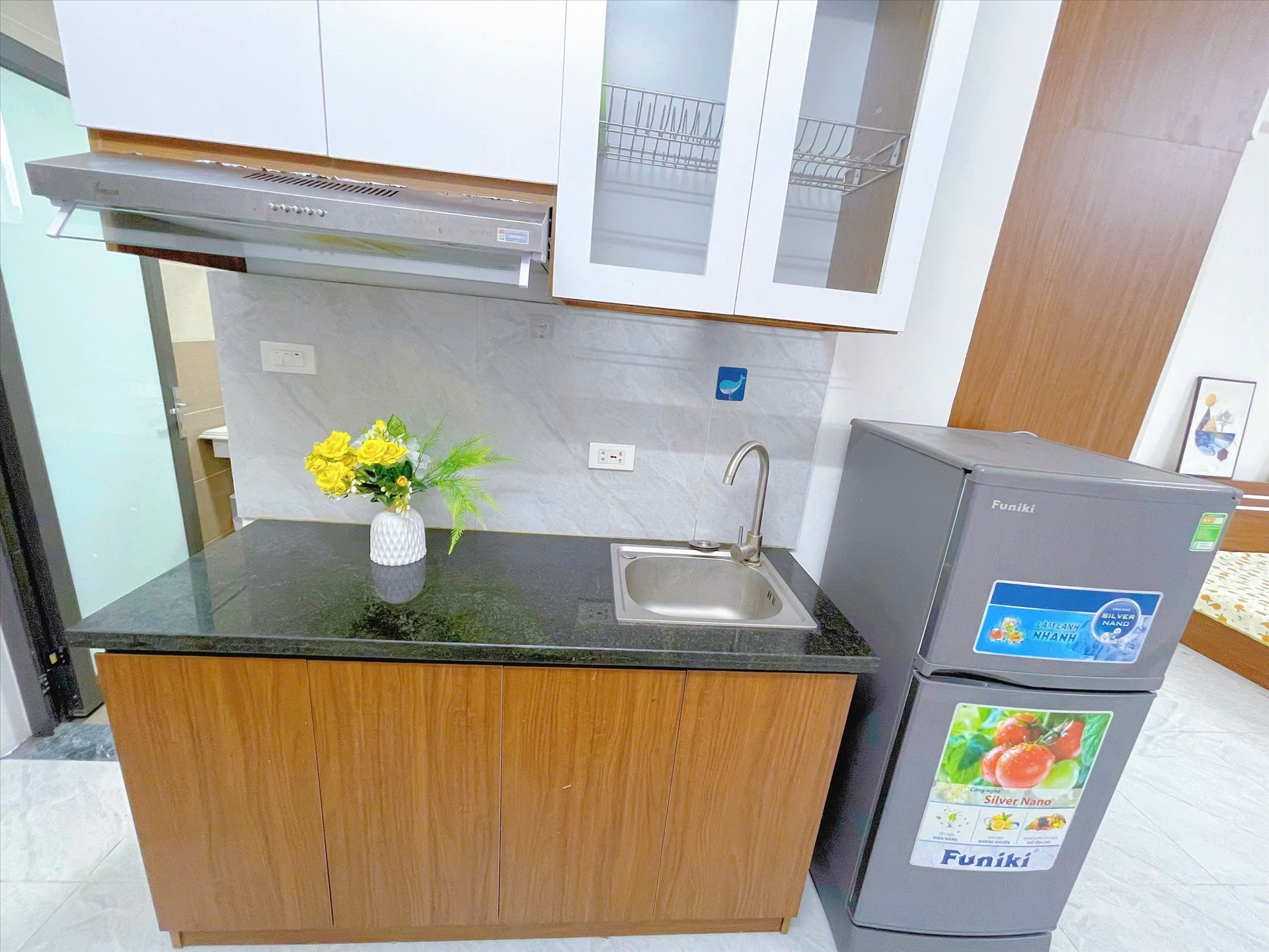 Phòng trọ Studio 22m2 tại Happyhomes 1 Trần Cung - Bắc Từ Liêm - Phòng bếp