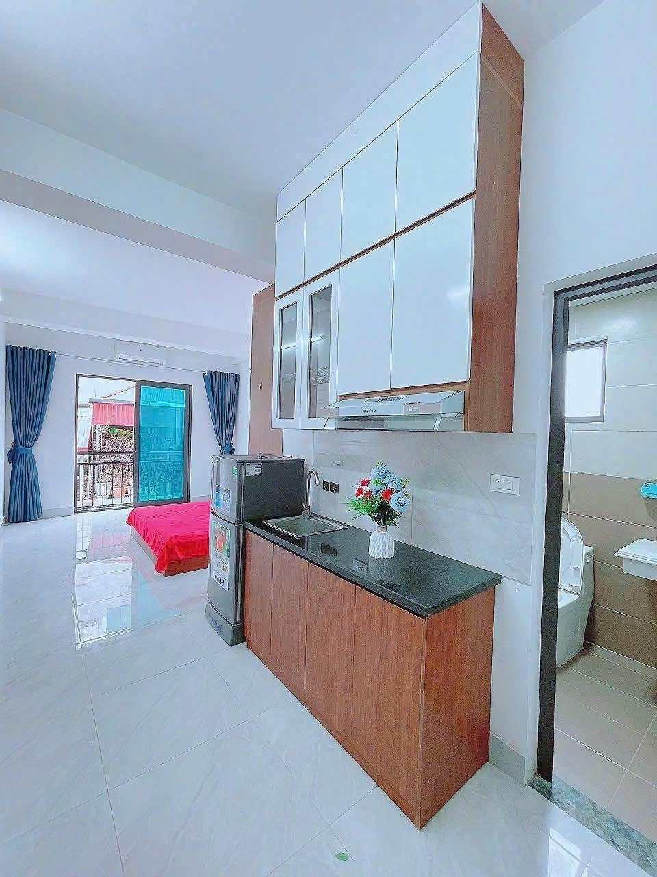 Phòng trọ Studio 20m2 tại Happyhomes 1 Trần Cung - Bắc Từ Liêm - Phòng bếp