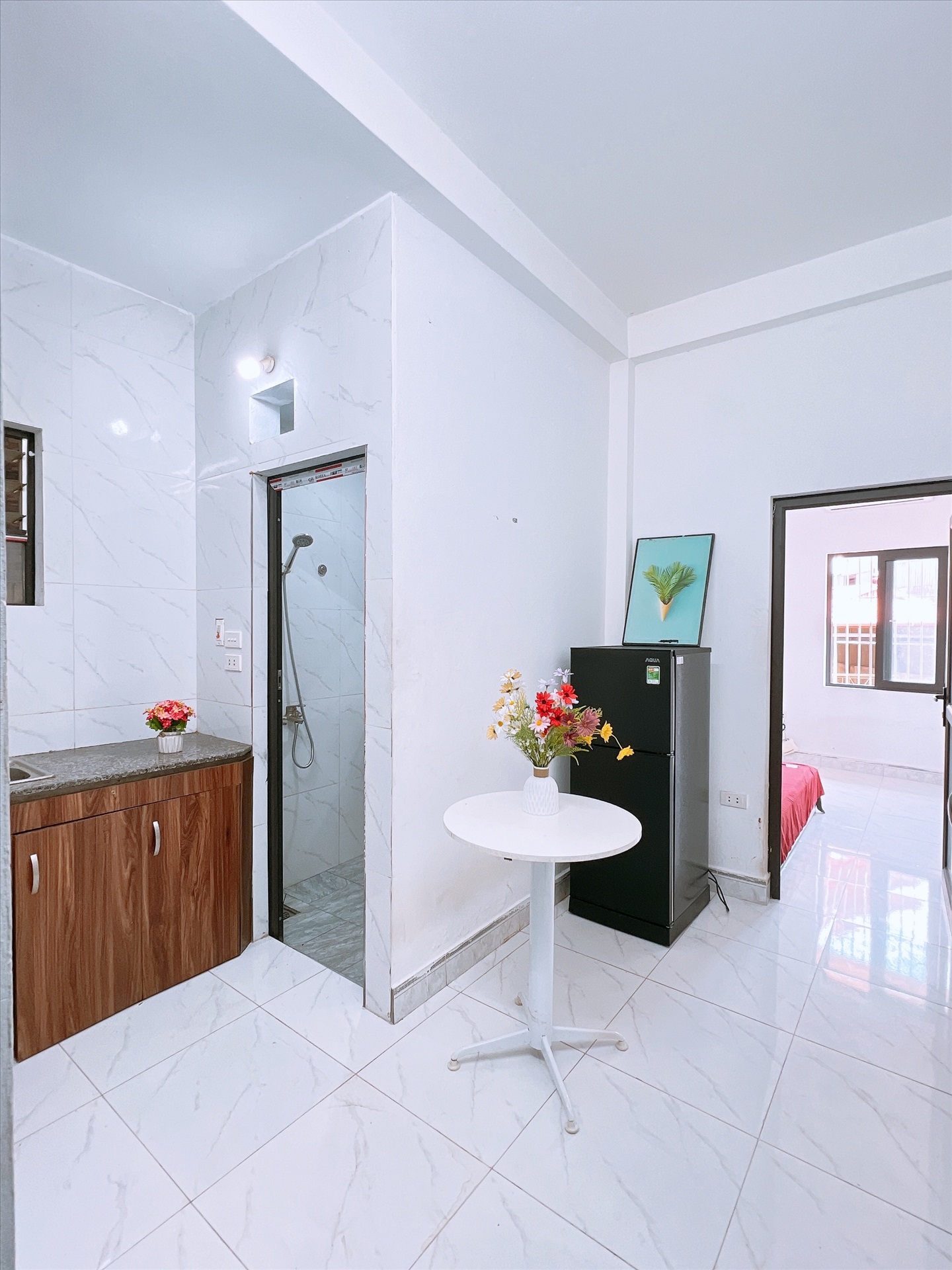 Phòng trọ Studio 25m2 tại Happyhomes Hồ Tùng Mậu - Cầu Giấy - Phòng bếp